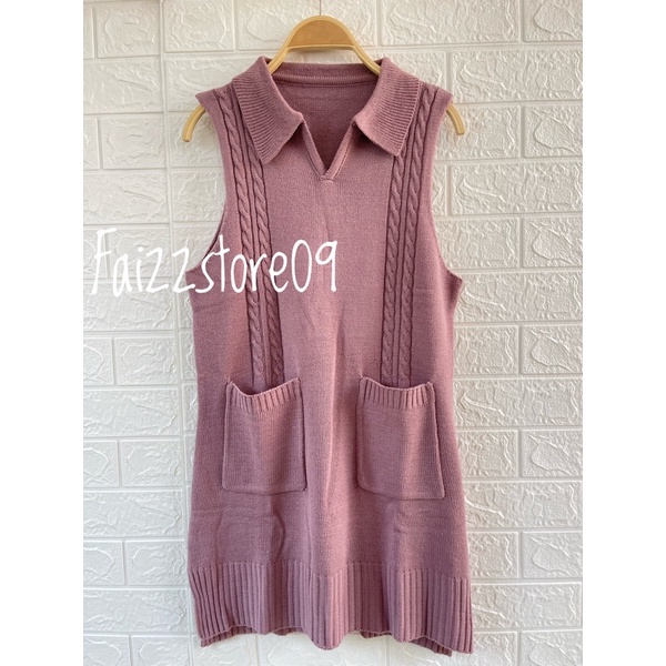 LONG VEST RAJUT KERAH MOTIF CABLE BEST SELLER/ VEST PANJANG WANITA MODEL DRESS