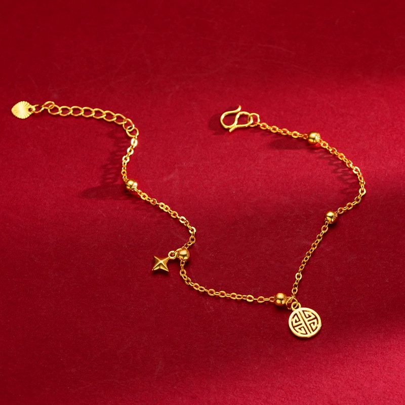 Goldkingdom Perhiasan Fashion 24K Bangkok Aksesoris Ready Stock Retro Suishui Ankang Gelang Berlapis Emas Asli Kadar 375 Ringan Hadiah Mewah Untuk Wanita