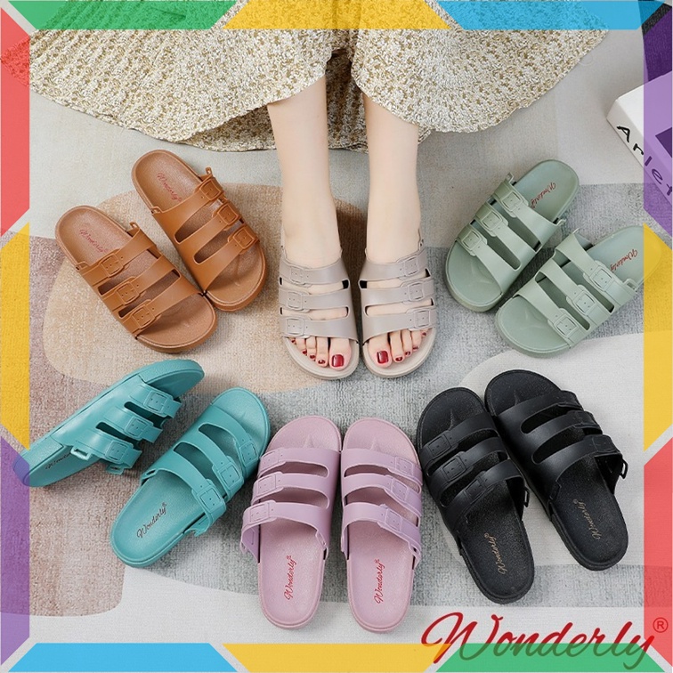 F2021-2 Sandal Selop Wanita Ban 3 Wonderly Sepatu Sandal Cewek Tawana Sendal Slop Rumah Karet