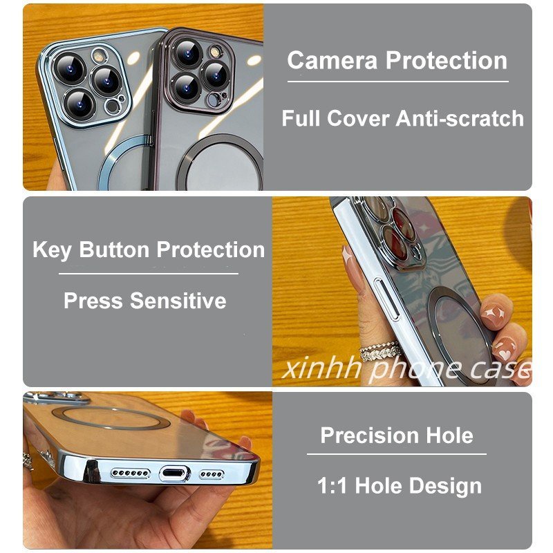 Soft Case Transparan Dengan Ring Magnetik Electroplating Untuk iPhone 14 13 12 Pro Max