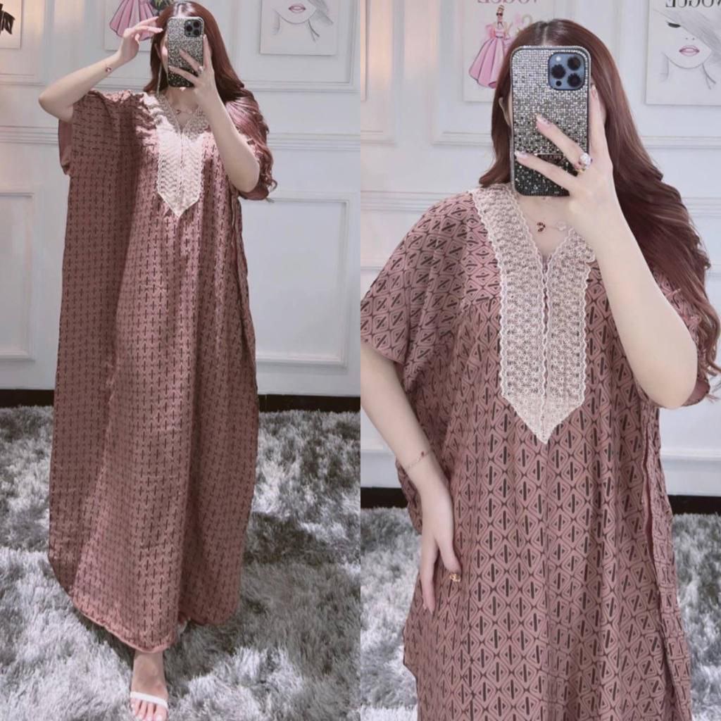 Shella Daster Kekinian Jumbo Arabian Renda Rayon Premium Baju Wanita Lengan Pendek Dress LD 130 cm