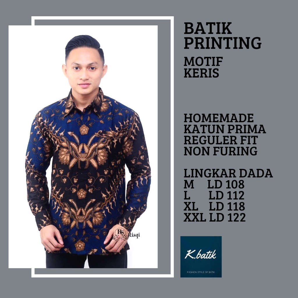 KEMEJA BATIK PRIA LENGAN PANJANG MOTIF KERIS NAVI BATIK MODERN BATIK SERAGAMAN KANTORAN BATIK PEKALONGAN BATIK KATUN