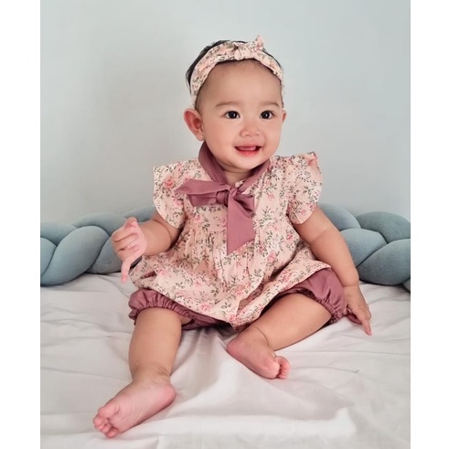 setelan katun anak perempuan baby 0 1 2 tahun balita KAMIA KAMAYA CARLA ROSE SET baju pergi baby perempuan setelan katun jepang anak bando set