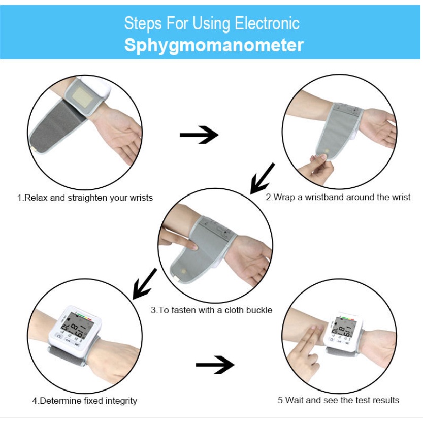 YUN-Mall  Tensi Digital Alat Pengukur Tekanan Darah Tensimeter Digital Sphygmomanometer Elektronik Tipe Pergelangan Tangan Tensimeter Digital Alat Cek Pengukur Tekanan Tensi Darah Otomatis Blood Pressure Monitor