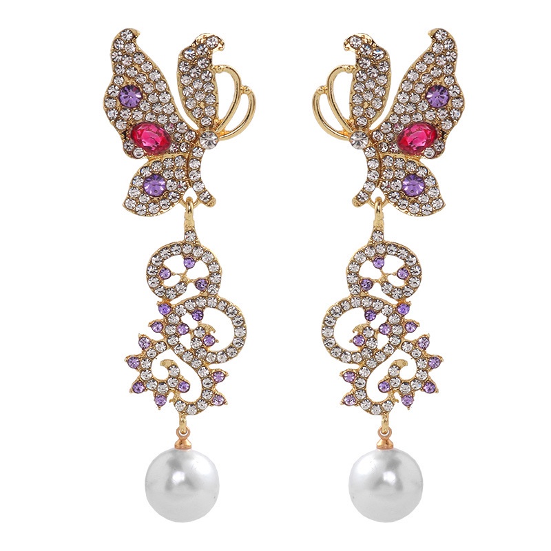 Anting Rumbai Desain Kupu-Kupu Aksen Mutiara Berlian Penuh Gaya Korea Untuk Wanita Butterfly