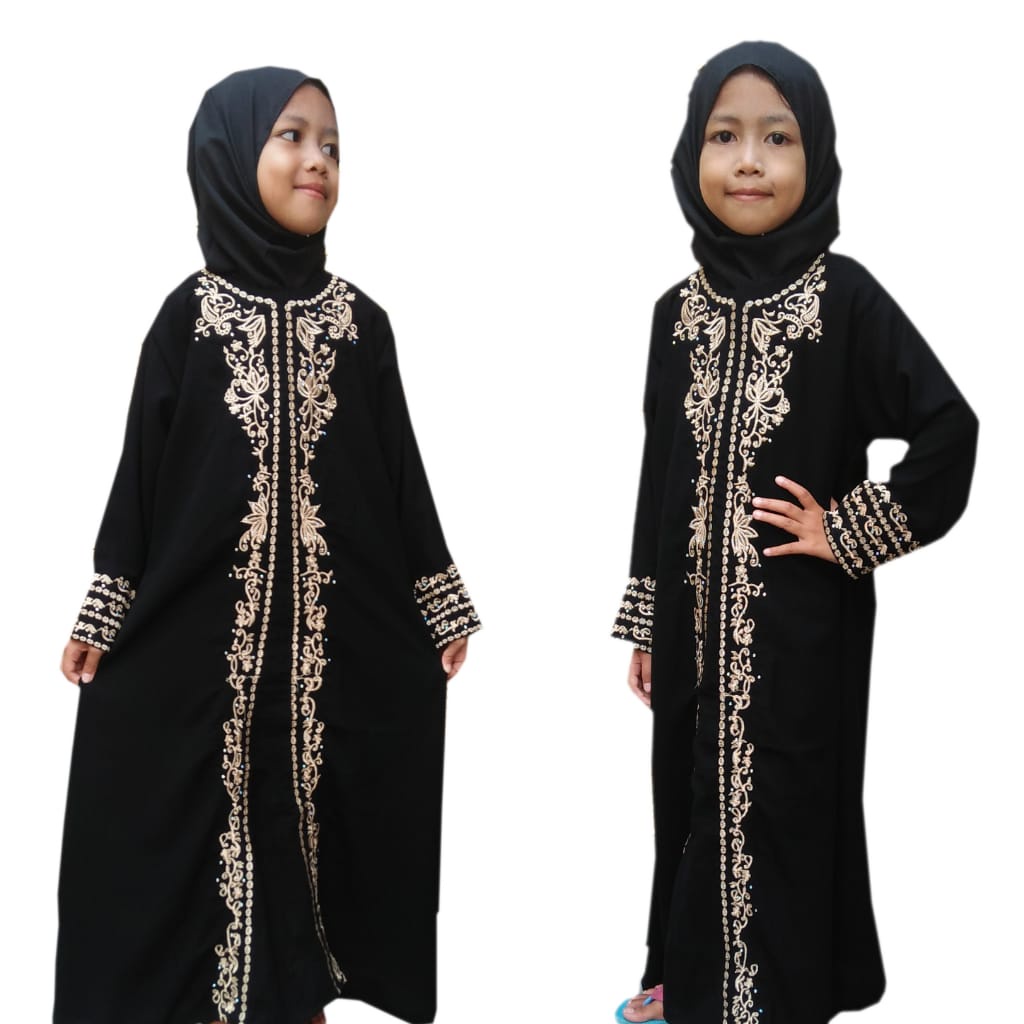 Abaya arab terbaru-gamis hitam remaja kekinian - dress remaja -dress muslimah terbaru-gamis syari kekinian-abaya pita badan-gamis tangan lebar-dubai permata-dubai 475-pita badan - dubai 225--ABAYA BORDIR MARINA ANAK DAN DAWASA