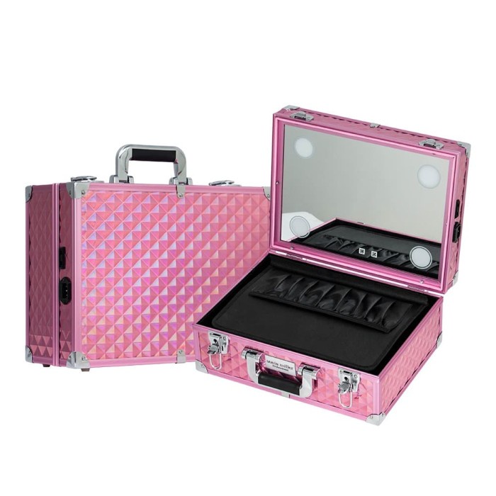 SONIA MILLER BEAUTY MAKEUP CASE KOPER COSMETIC BOX LAMPU 4 LED PINK D