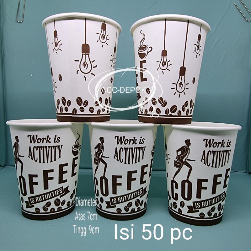 Jual GELAS BAHAN KERTAS / PAPER CUP MOTIF POLOS & CAFE WORK IS ACTIVITY ...