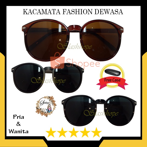 Kacamata Hitam Wanita Pria Gaya Retro Frame Bulat Fashion Korea Anti UV Anti Silau Sunglasses Desain