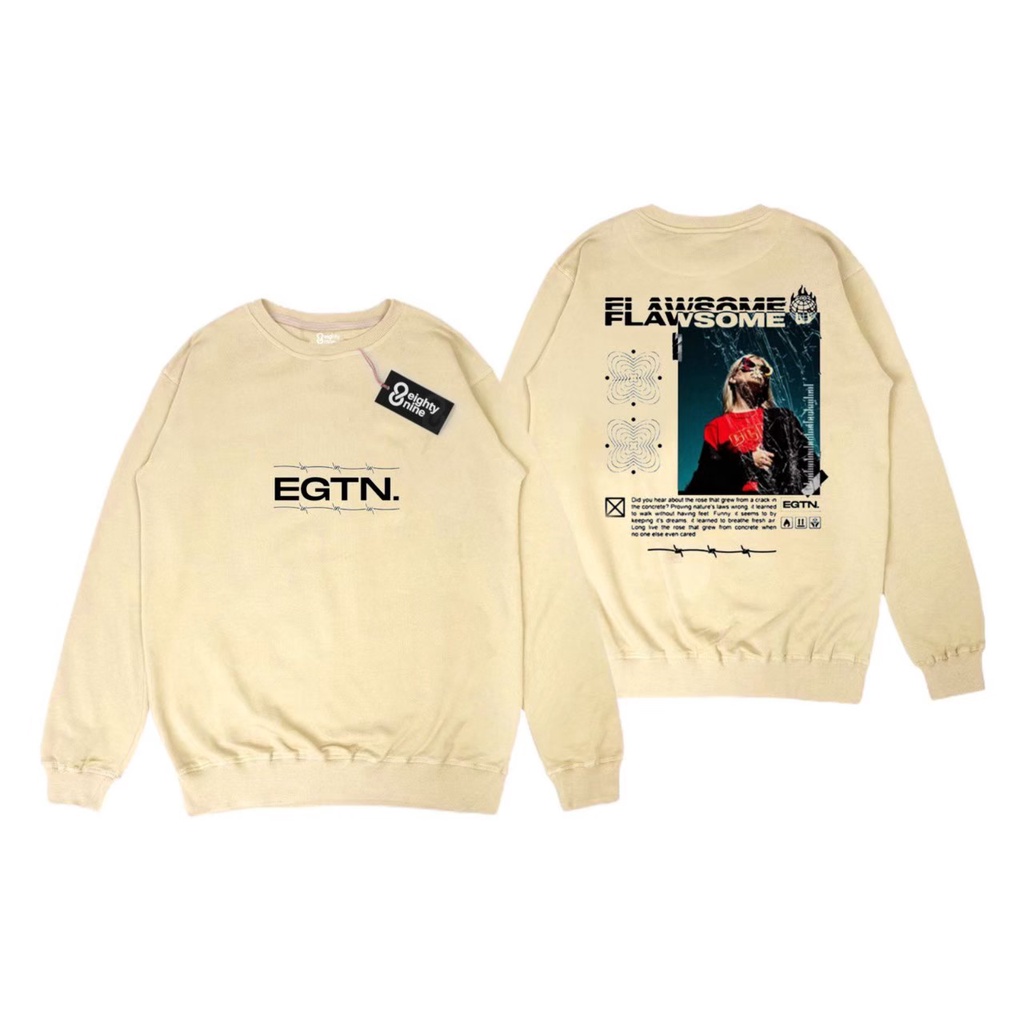 SWEATER CREWNECK EIGHTY NINE CREAM PREMIUM  PRIA/WANITA