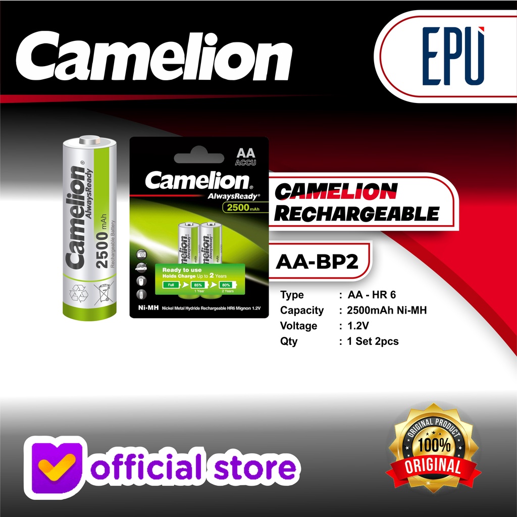 Camelion Rechargeable Battery Charger AA Baterai Cas A2 Batere 2500mAh