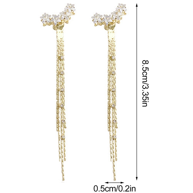 Anting Tusuk Gantung Panjang Desain Bintang Hias Kristal Gaya Klasik Untuk Wanita