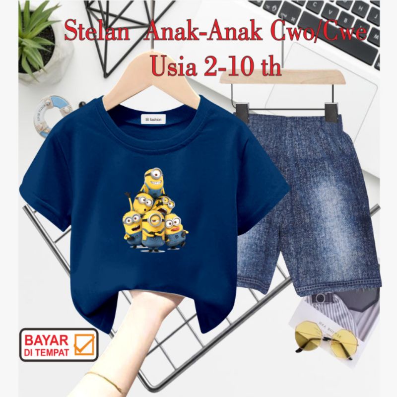 ((IB))SETELAN ANAK2 UNISEX SEMI JEANS/M1N10N DIGITAL SABLON
