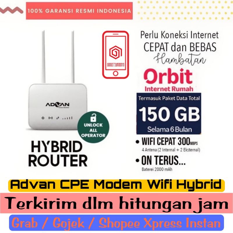 Modem Orbit 4G Advan CPE Start Hybrid Bonus total kuota 150gb atau 25gb setiap bulan selama 6bulan Garansi Resmi Advan Indonesia Bisa nyala tanpa listrik