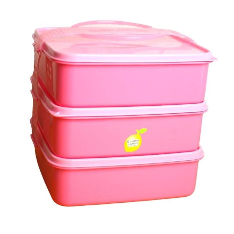 Rantang Piknik Plastik Tempat Bekal Susun 3 Pink RPS 160-3 Pi