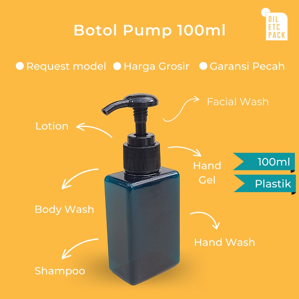 Botol Pump Plastik 100ml Aesthetic / Tempat Refill Kosong Sabun Mandi Cair, Cuci Tangan, Hand Sanitizer, Lotion / Travel Kit Dispenser