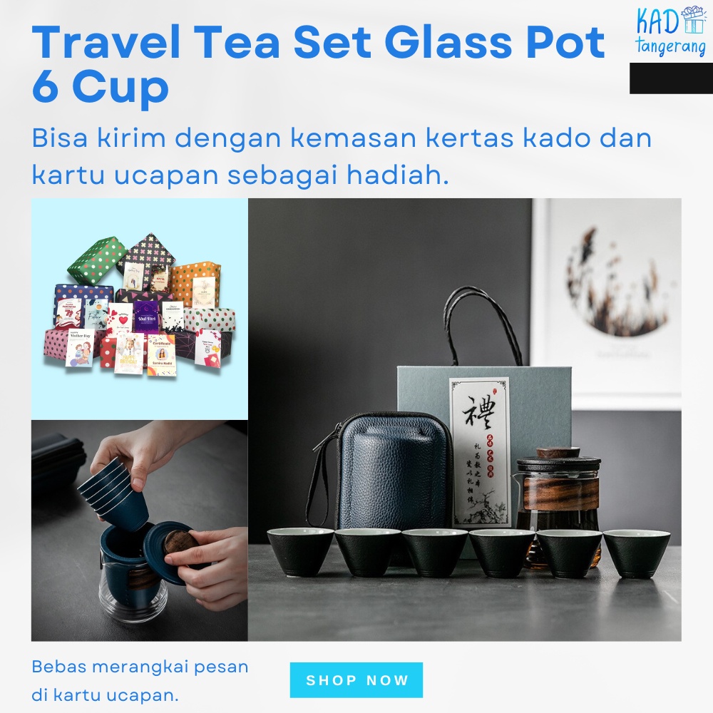 Jual Portable Cangkir Tea Set Keramik Kaca Travel Tea Pot Cup Pouch Bag Hampers Hadiah Gift Kado