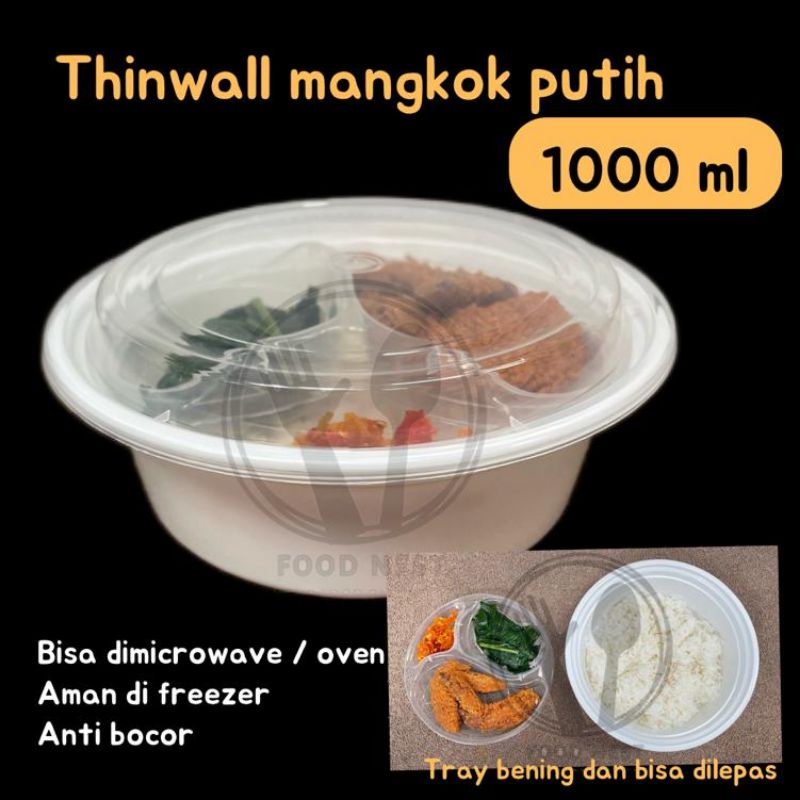 THINWALL EASY PACK BOWL MS-1000 + SEKAT / MANGKOK THINWALL PREMIUM BAHAN TEBAL / MANGKOK PLASTIK FOOD CONTAINER BOX PUTIH SUSU KOTAK PLASTIK MAKANAN LUNCH BOX