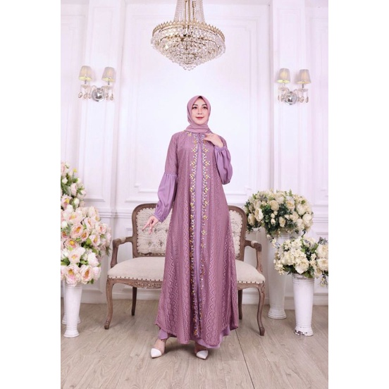 AL MOUDY DRESS // BAHAN BRUKAT KATUN MALILA ABSTRAK MIX WOOLPECH APLIKASI PAYET MUTIARA // SERAGAMAN KELUARGA // BAJU PESTA LAMARAN // BAJU WISUDA // Original By Pelangi Jaya