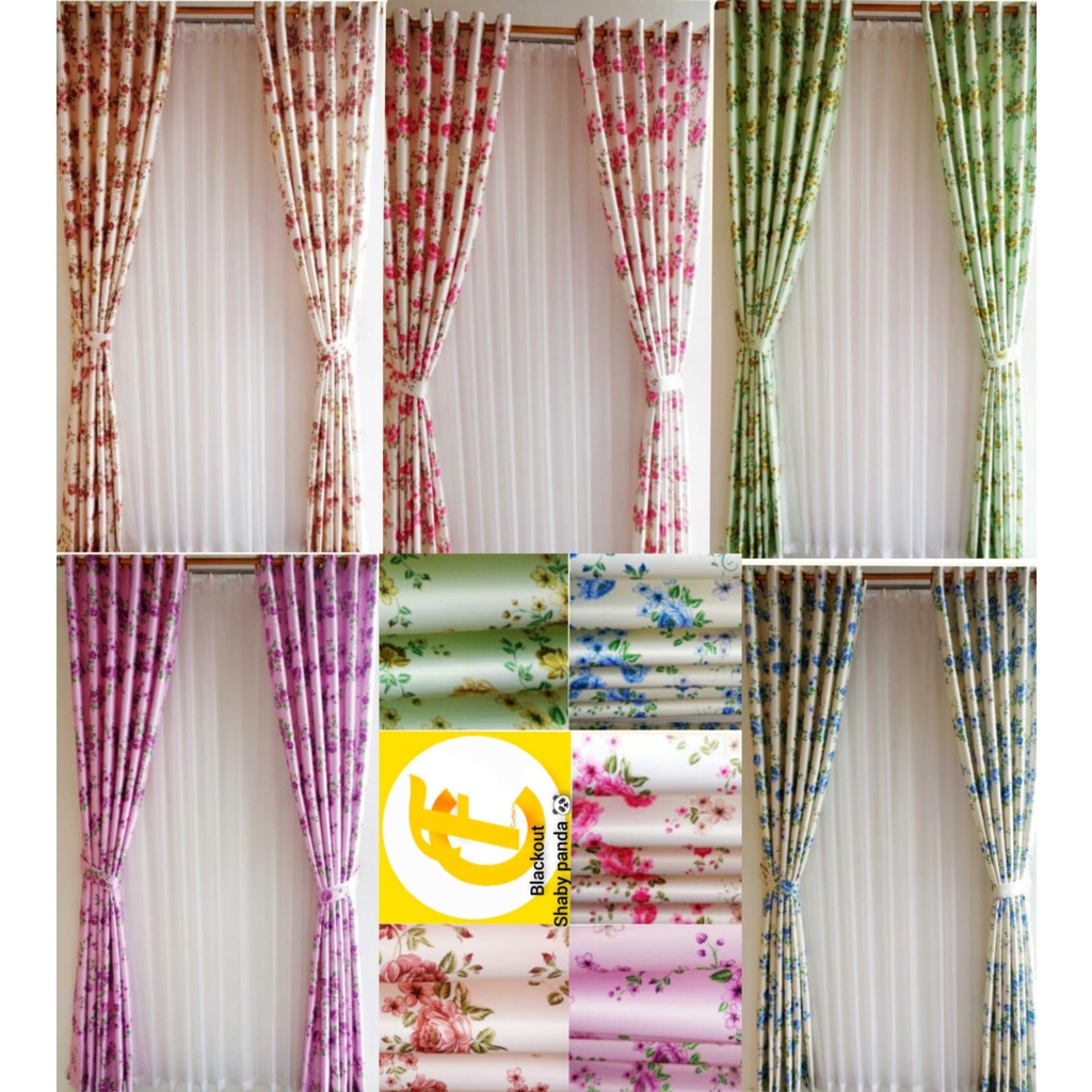 Gorden Blackout Shabyycik Panda Motif Bunga Besar Pink Hijou Biru Ungu Coklat Model Ring Smokring 6L