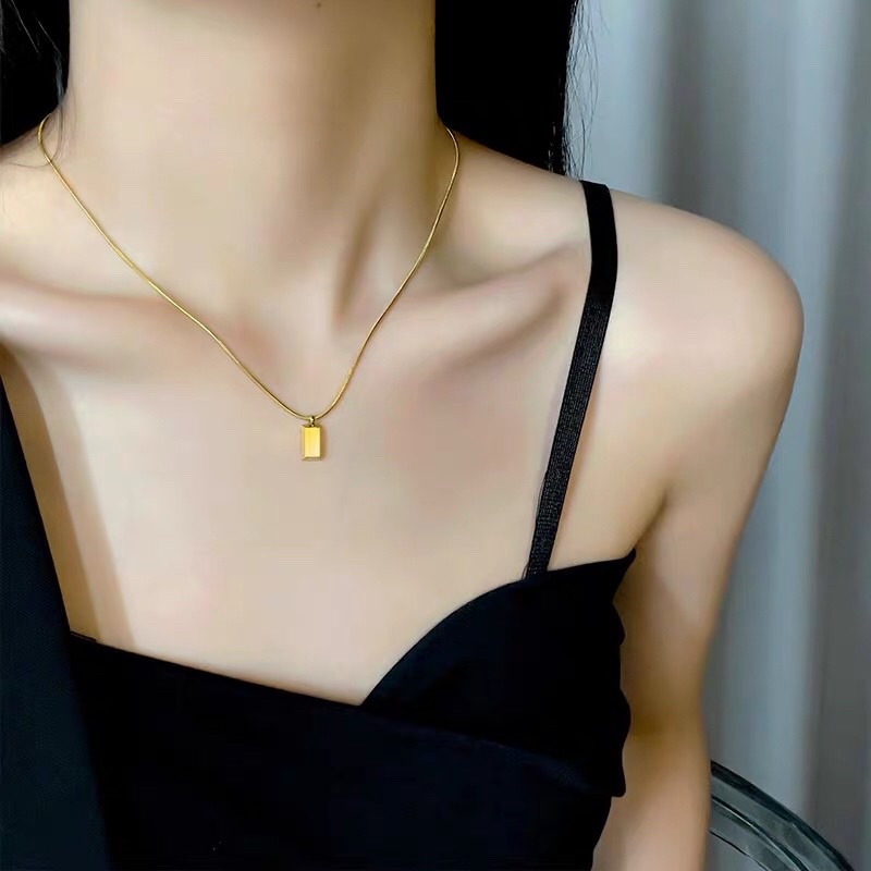 Kalung Titanium Gold Batang Emas Korea Elegan Fashion Style Premium