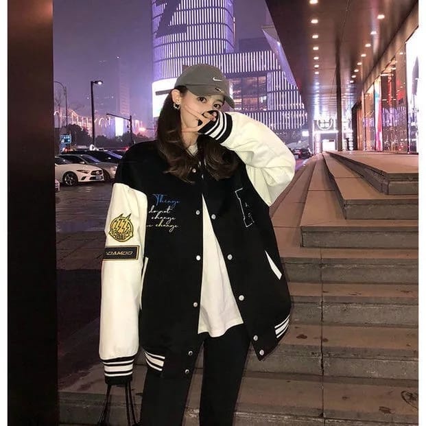 Outfit - Bear Varsity Jaket Baseball Korean Style