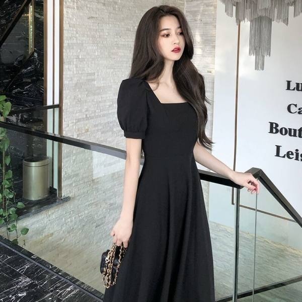 Korean Dress Panjang Polos Manis Lengan Pendek Summer Fashion Terbaru