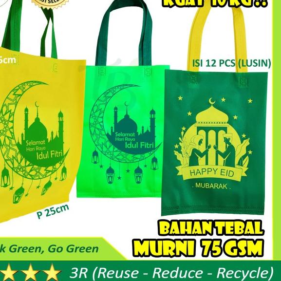 

Goodie bag IDUL FITRI 25x35x8cm Tas LEBARAN Spunbond non paper bag dus - Kuning