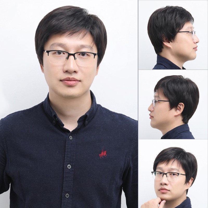 Wig Set Pria Rambut Asli Pria Wig Rambut Asli Tipis Bernapas Setengah Baya Pria Wig Penuh Tutup Kepa