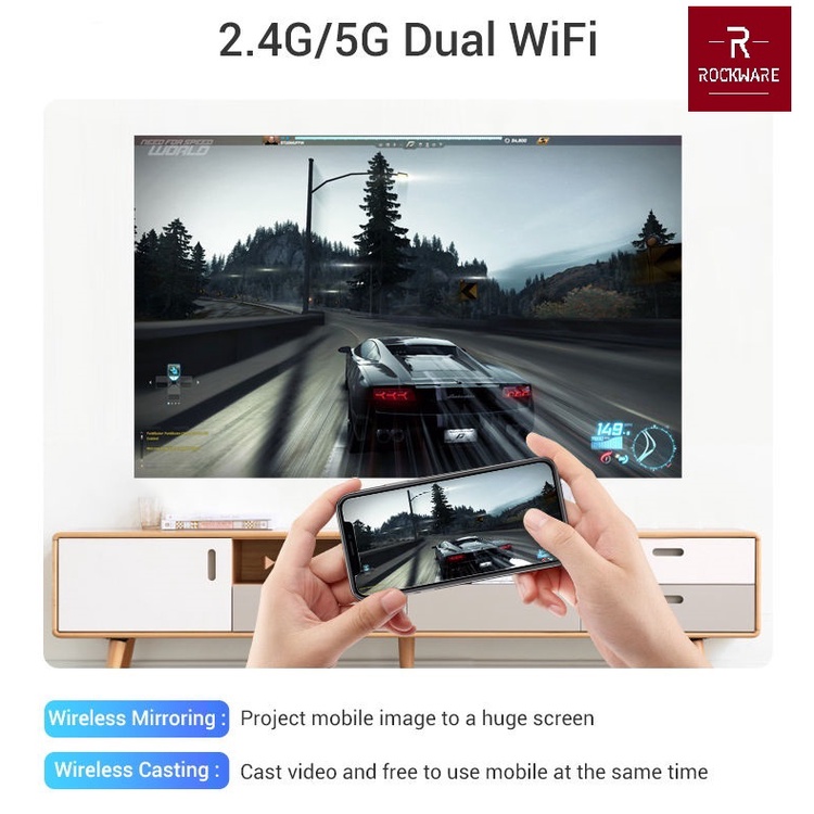 AKN88 - ROCKWARE GT ONE LITE Smart Android LED Projector 210 ANSI Lumens