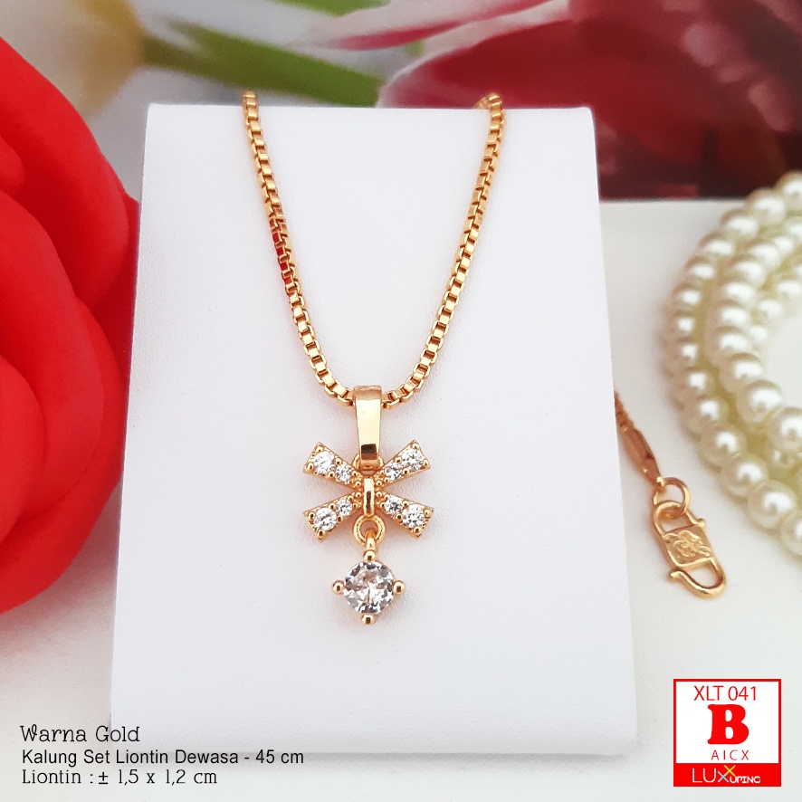 XLT 041 Kalung Itali 45 Set Liontin Waru Perhiasan Lapis Emas 18K Kalung Yaxiya Gold Mata Zirkon Luxx Xuping