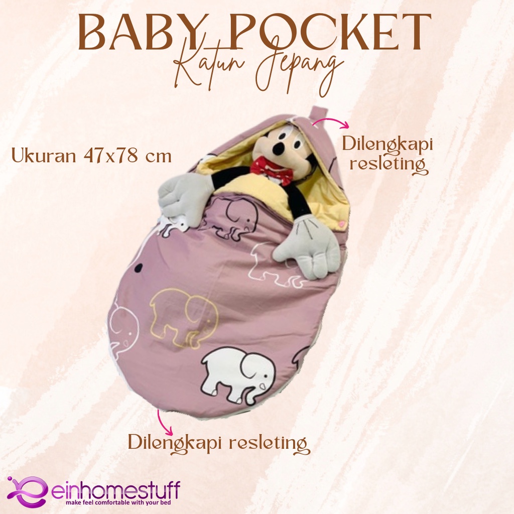 Baby Pocket Selimut Topi 3in1 Einhomestuff Motif Gajah Baris Bata