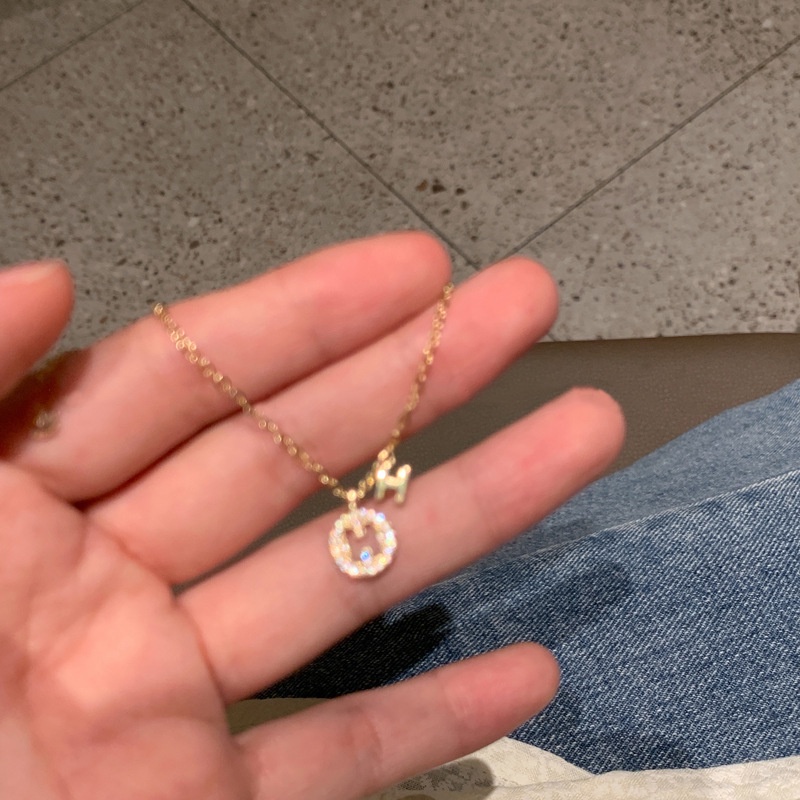 Kalung Rantai Dengan Liontin Bulat Motif Huruf H Gaya Korea Untuk Wanita