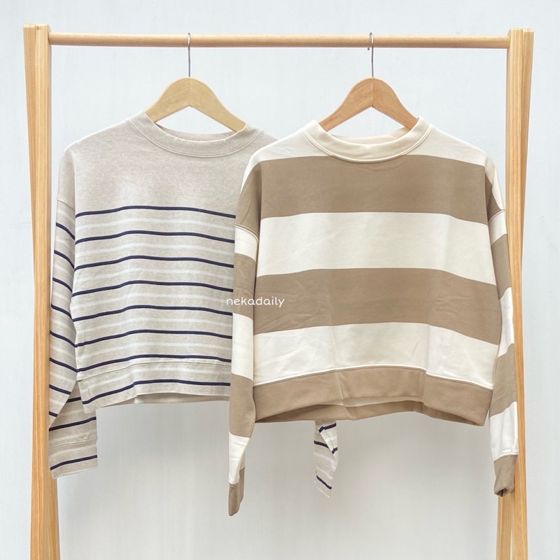 Sweater Crop Oversize Crewneck Stripe Sweatshirt Korean Style NEKADAILY