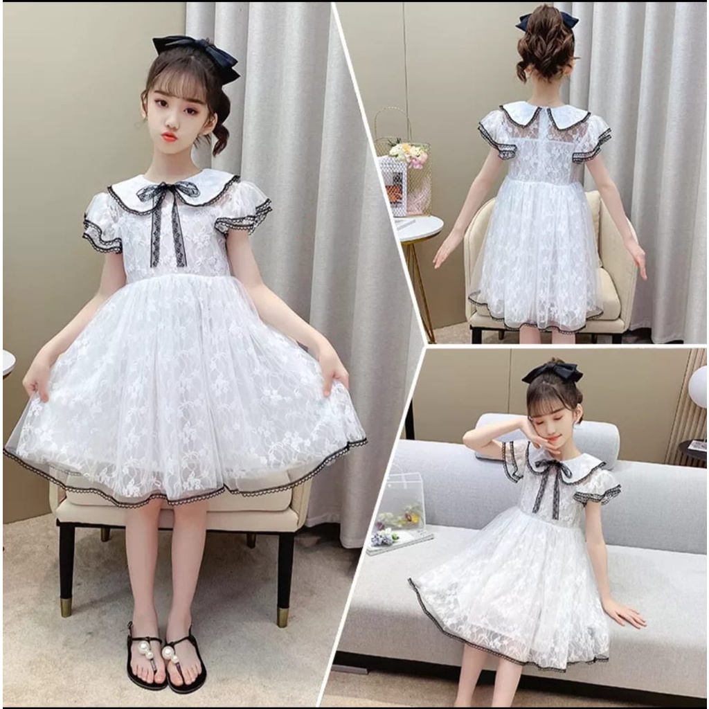 KIDS DRESS VICTORIA WHITE /UMUR 6-10 TH / TERBARU/ 3 LAPIS PURING/U /IMPOR/KOREA