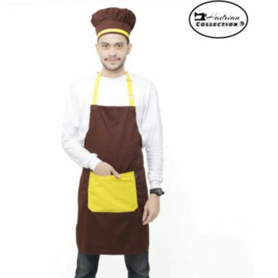 Celemek Apron Topi Koki Kombinasi Warna  - Soft pink dan Coklat ( Bisa Request Warna )