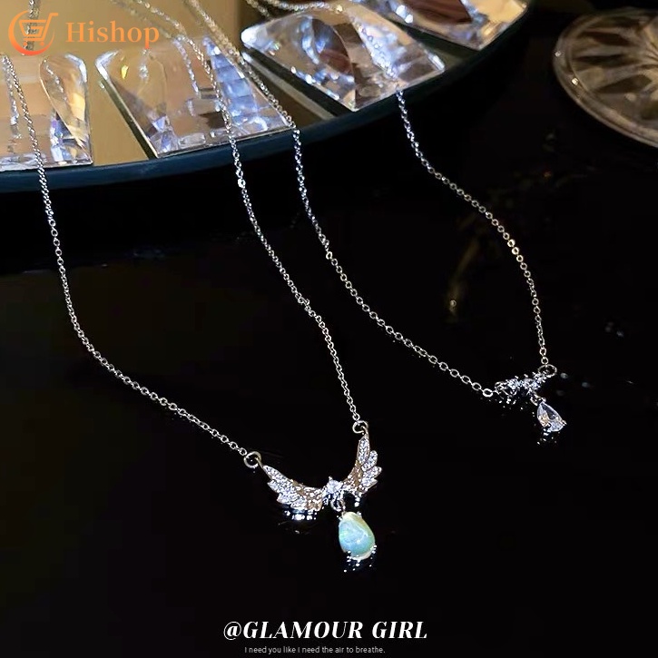 Kalung Rantai Choker Hias Liontin Sayap Malaikat Tulip Hati Kupu-Kupu Kristal Mutiara Untuk Wanita Butterfly