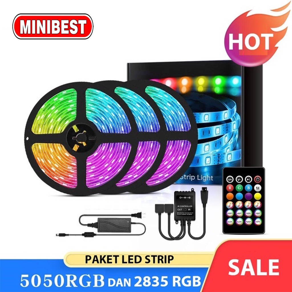 MB Lampu LED Strip 5M 5050+REMOT RGB Smart Lighting Warna Warni Aesthetic