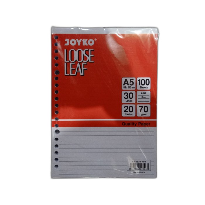 

Loose Leaf / Isi Kertas File / Binder Joyko A5-7020 / 100 Lembar