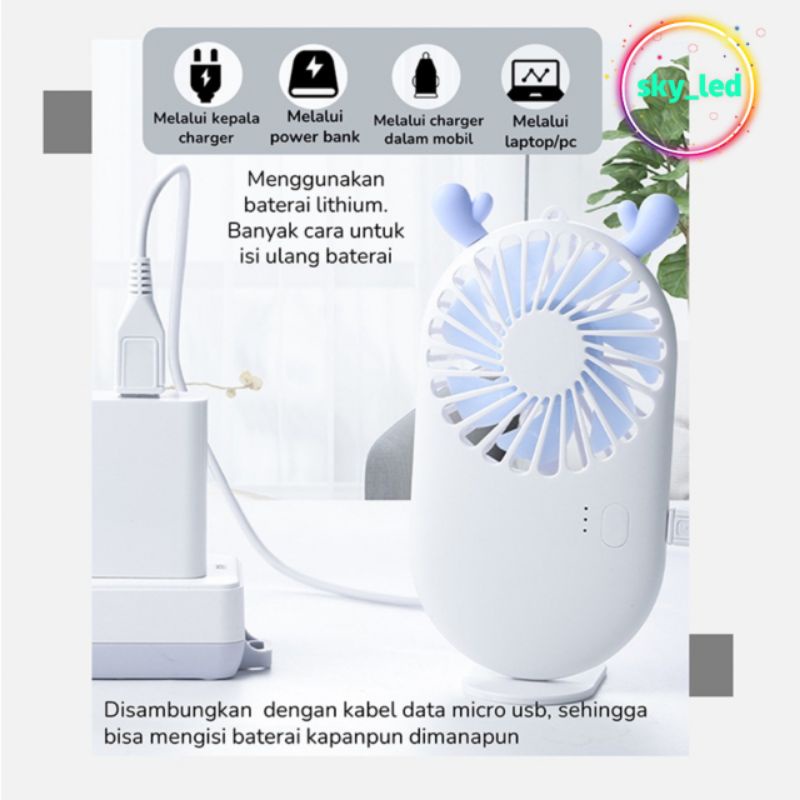 Pocket Fan Kipas Angin Mini Sumber Cute Cooling Fan Portable Phone Holder