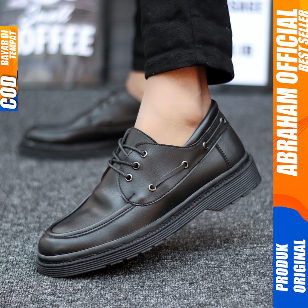 Sepatu Formal Pantofel Docmart Kerja Hitam Pria Abraham Lulja