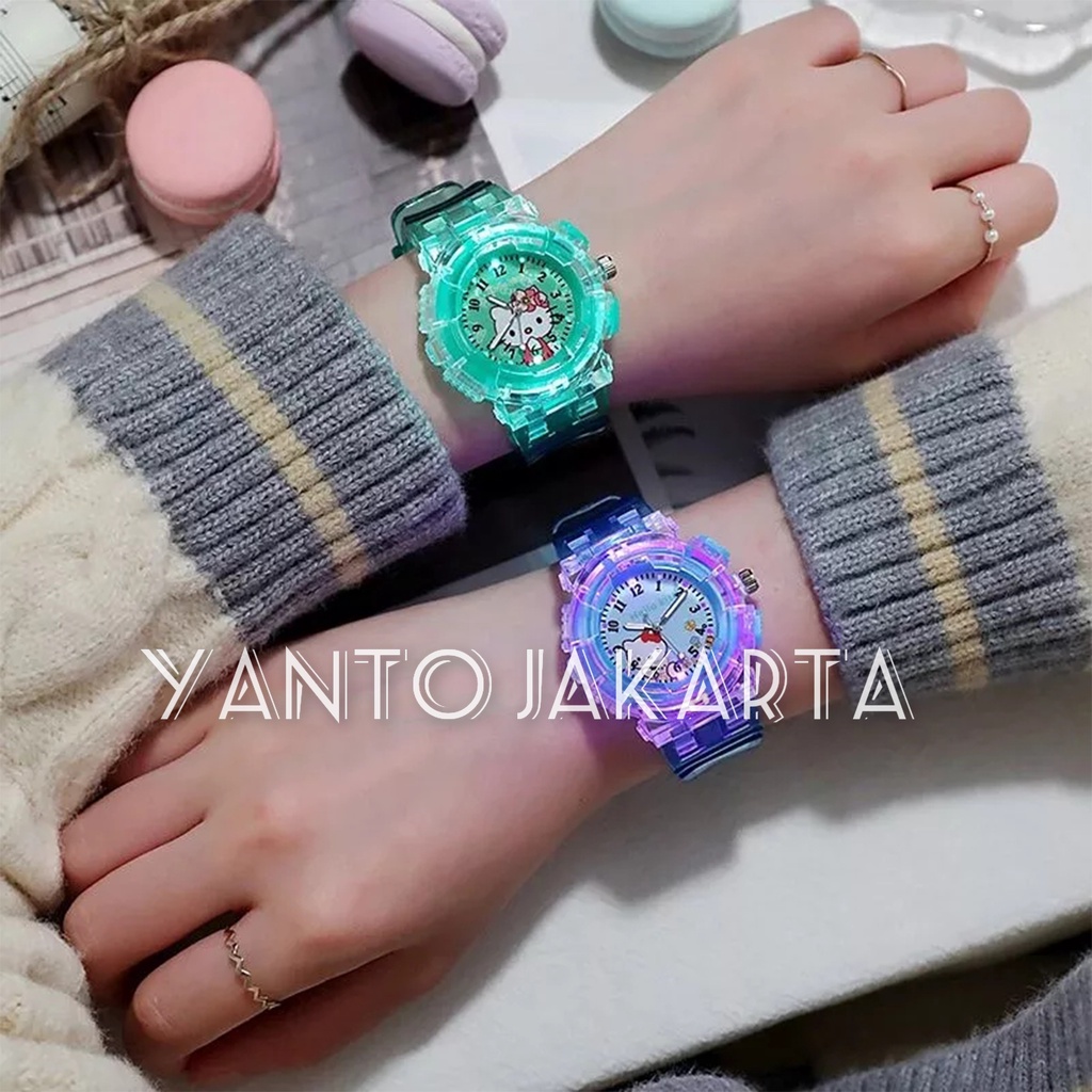 JAM TANGAN HELLO KITTY ANAK PEREMPUAN LAMPU WARNA WARNI