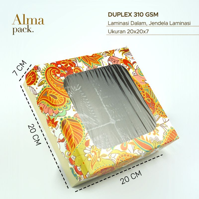 Dus Kotak Nasi Motif FLORAL BATIK Jendela laminasi Ukuran jadi P20 L20 T7 cm