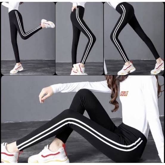 Legging Panjang List Korea Spandex Cotton || Legging List 2 Putih Warna Premium