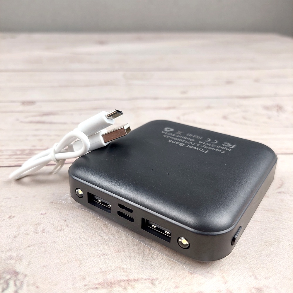 Mini Power Bank 2 Port USB 1A 12000mAh - Black
