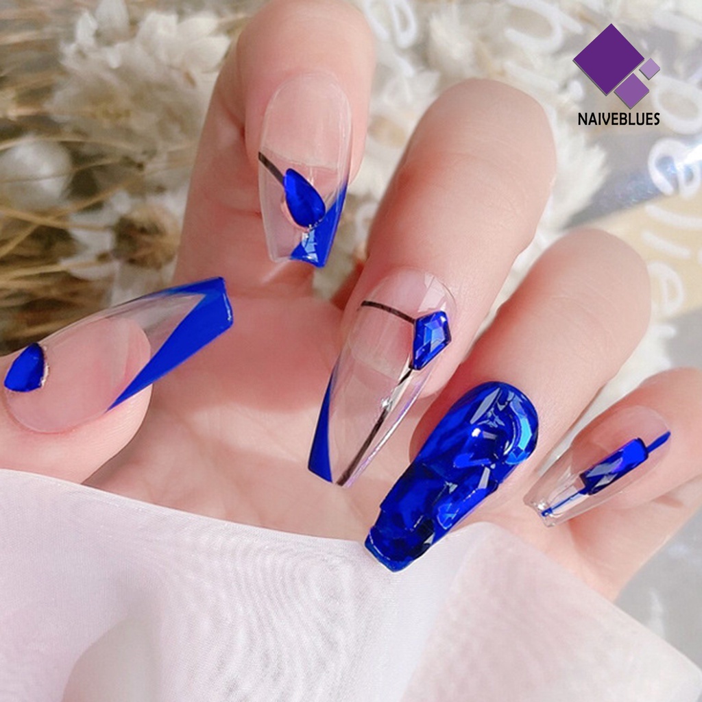 Naiveblue &gt; 100Pcs / Set Berlian Imitasi 3D Warna Biru Tua Untuk Dekorasi Nail Art / Manicure