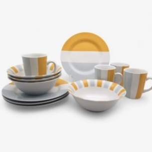 Piring Keramik Dinner Set Motif Abu Kuning 12 Pcs