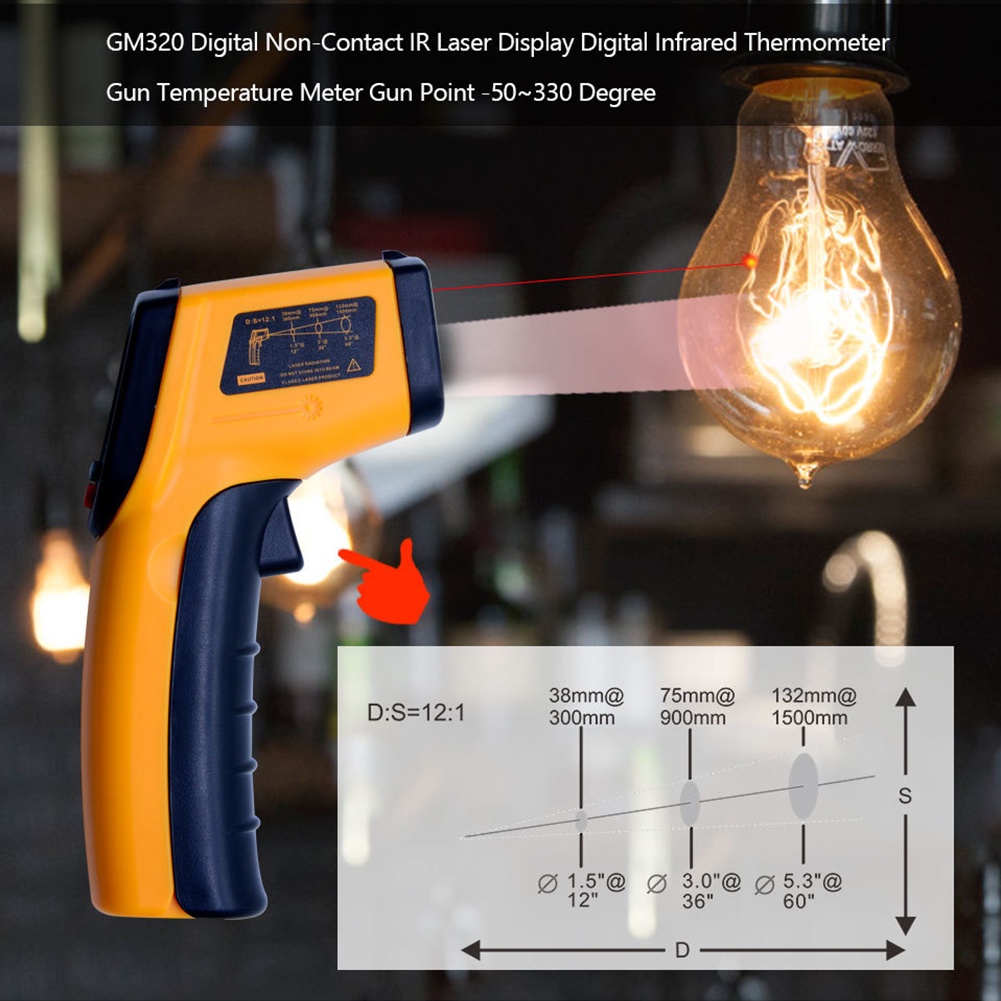 GM320 Thermometer Infrared Digital Termometer Industri IR Infra Red Laser Tembak Thermo Termo Gun