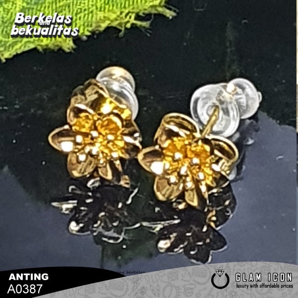 Anting tusuk dubai bunga enam titik A0039