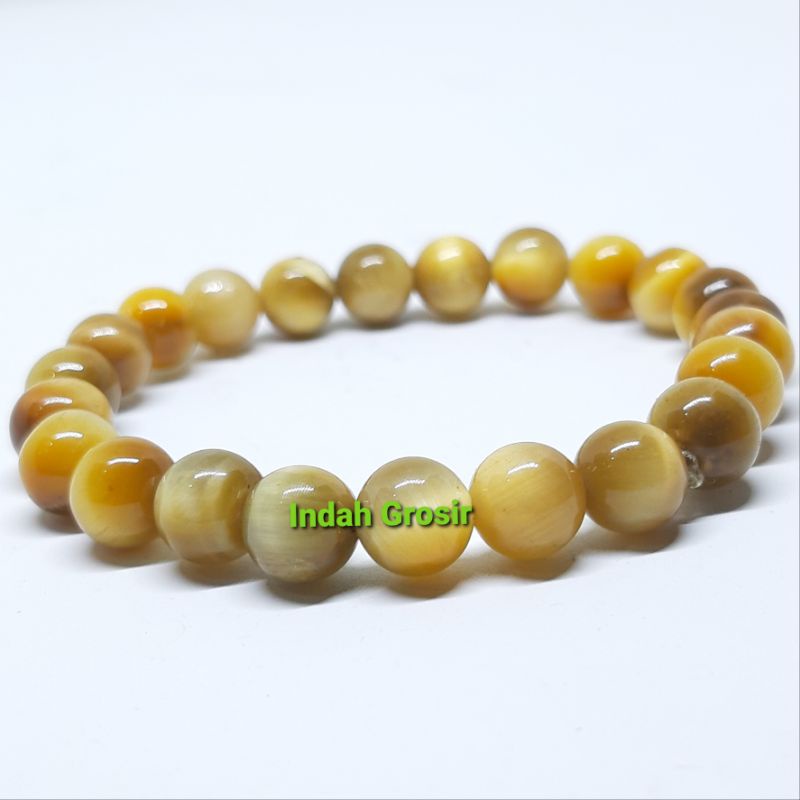 Galang Batu Tiger Eye Madu Tembus Senter 8mm Original